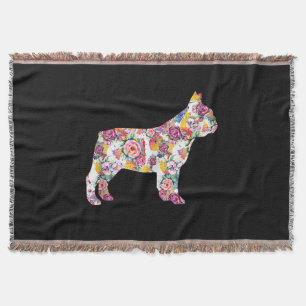 French Bulldog Flower Pattern Frenchie Bulldogs Throw Blanket