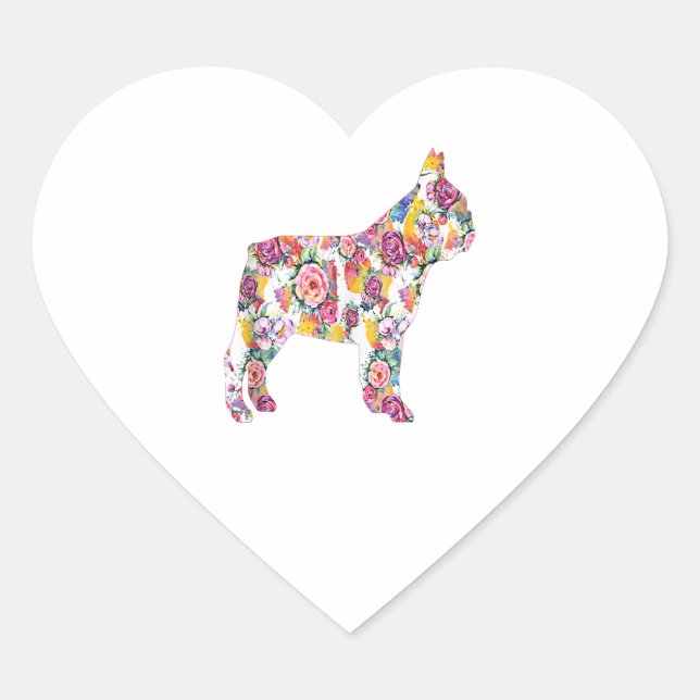 French Bulldog Flower Pattern Gift Heart Sticker (Front)