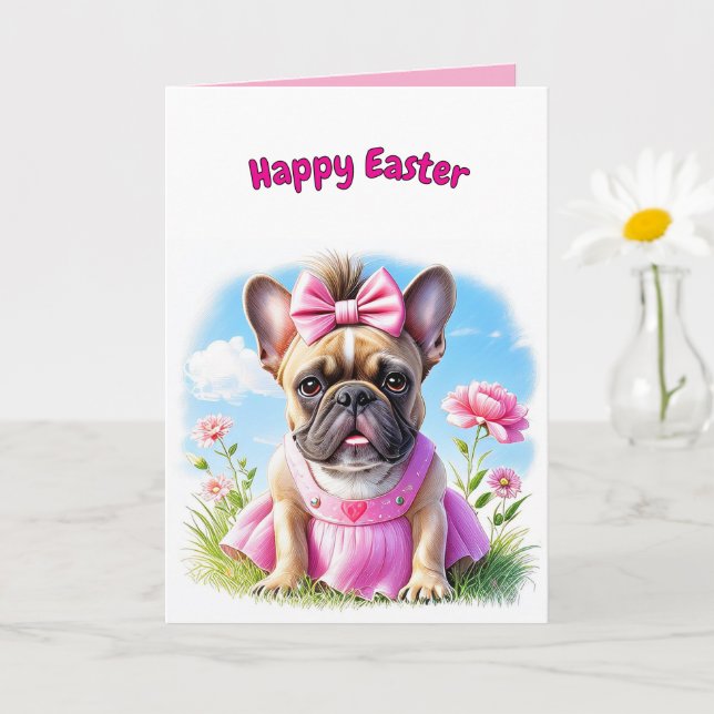 French Bulldog Flowers Easter French Bulldog Card (Small Plant)