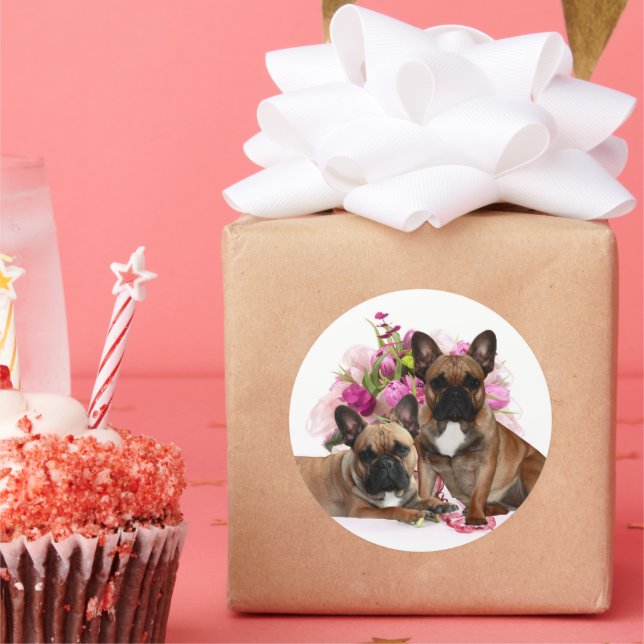 French Bulldog Flowers French Bulldog Celebration Classic Round Sticker (Party)