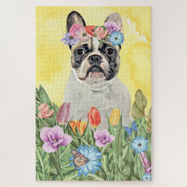 French Bulldog Flowers Jigsaw Puzzle (Vertical)