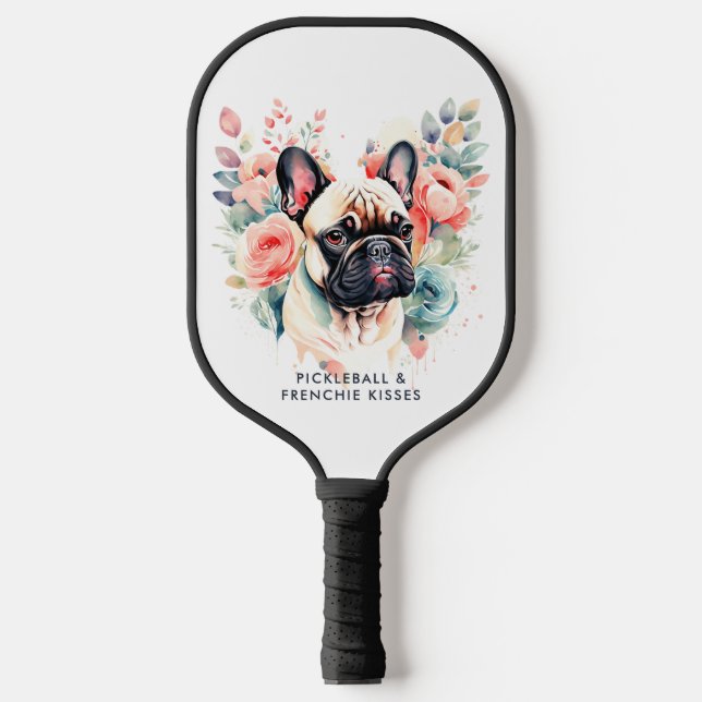 French Bulldog Flowers Pickleball Frenchie Kisses Paddle (Front)