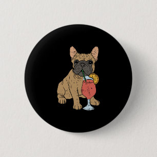 French Bulldog Frenchi Dog Drinking Juice  6 Cm Round Badge
