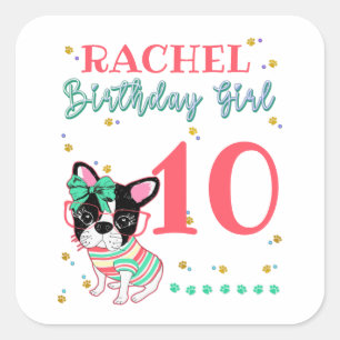 French Bulldog Frenchie Birthday Girl  Square Sticker