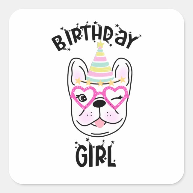 French Bulldog Frenchie Birthday Party Theme   Square Sticker (Front)