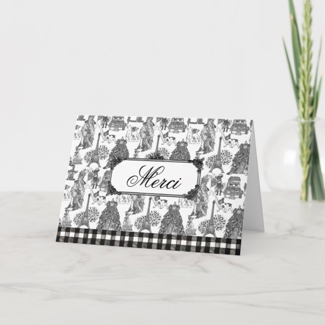 FRENCH BULLDOG Frenchie Black Toile Customisation Thank You Card (Front)