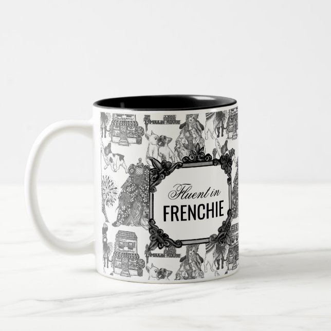 FRENCH BULLDOG Frenchie Black Toile Customisation Two-Tone Coffee Mug (Left)