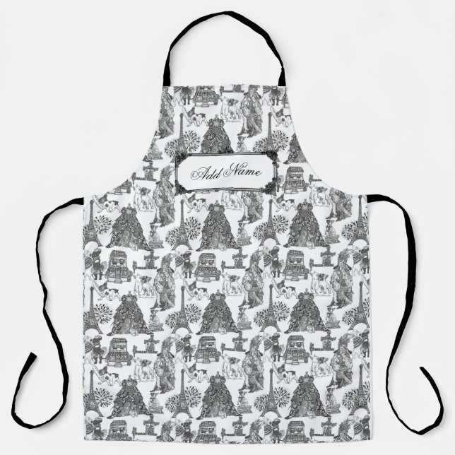FRENCH BULLDOG Frenchie Black Toile w/Custom Name Apron (Front)