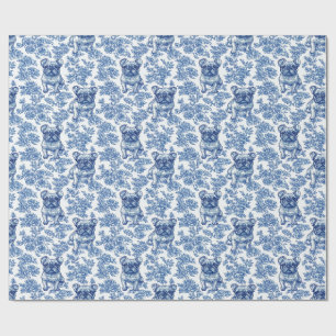 French Bulldog Frenchie Blue Toile Pattern Wrapping Paper