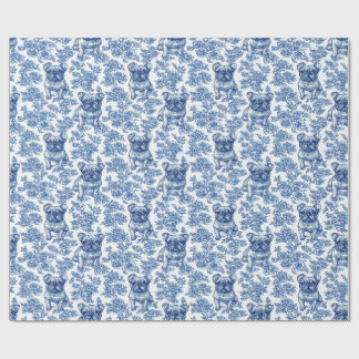 French Bulldog Frenchie Blue Toile Pattern Wrapping Paper
