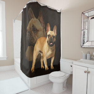 French Bulldog -Frenchie - Brown Plaid Shower Curtain