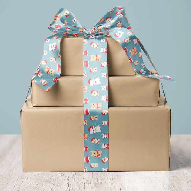 French Bulldog Frenchie Christmas Pattern Satin Ribbon (Creator Uploaded)