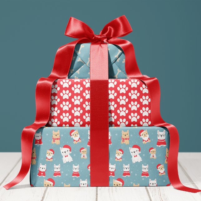 French Bulldog Frenchie Christmas Pattern Wrapping Paper Sheet (Creator Uploaded)