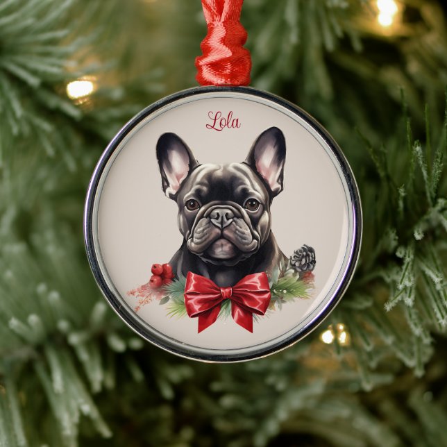 French Bulldog Frenchie Christmas Pet Memorial Dog Metal Ornament (Tree)