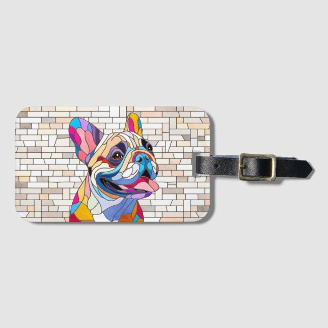 French Bulldog -Frenchie - colourful mosaic Luggage Tag (Front Horizontal)