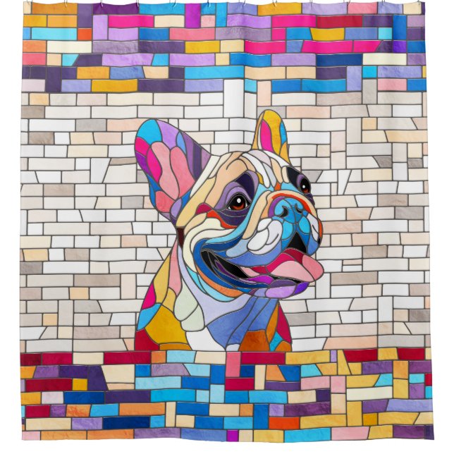 French Bulldog -Frenchie - colourful mosaic Shower Curtain (Front)