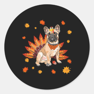 French Bulldog Frenchie Dog Maple Leaf Thanksgivin Classic Round Sticker
