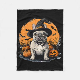 French Bulldog Frenchie Dog Whitch Hat Halloween P Fleece Blanket