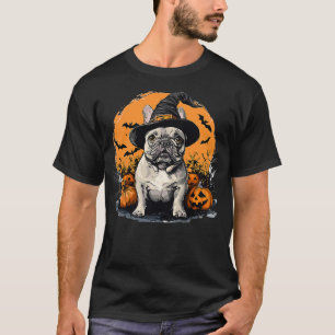 French Bulldog Frenchie Dog Whitch Hat Halloween P T-Shirt