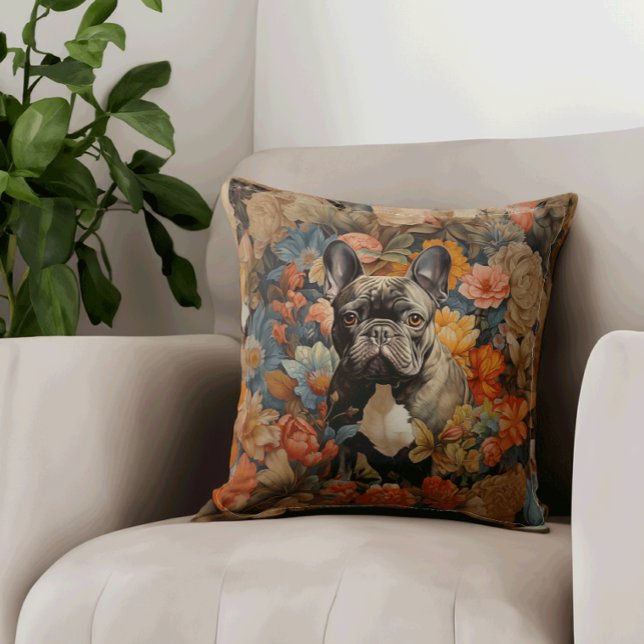 French Bulldog Frenchie Garden Tapestry Birthday Cushion (Creator Uploaded)