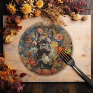 French Bulldog Frenchie Garden Tapestry Birthday Paper Plate