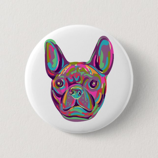 French Bulldog Frenchie head Pop art style 6 Cm Round Badge (Front)