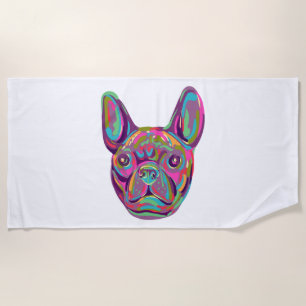 French Bulldog Frenchie head Pop art style Beach Towel