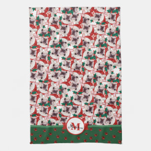 French Bulldog Frenchie Monogram Christmas Dog Tea Towel