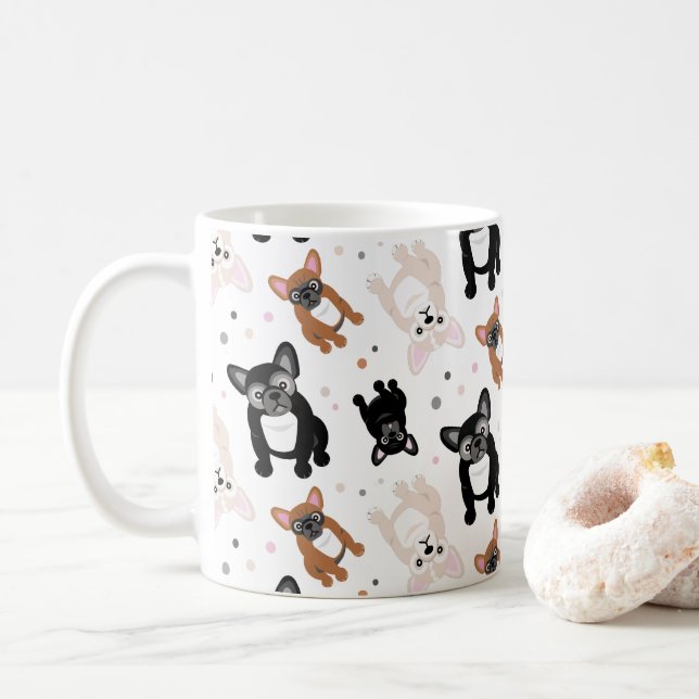 French Bulldog Frenchie Pups and Polka Dots Coffee Mug (With Donut)