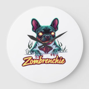 French Bulldog Frenchie Zombie Dog Halloween Essen Large Clock