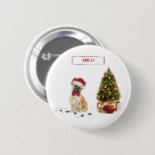 French Bulldog Funny Christmas Dog with Tree 6 Cm Round Badge