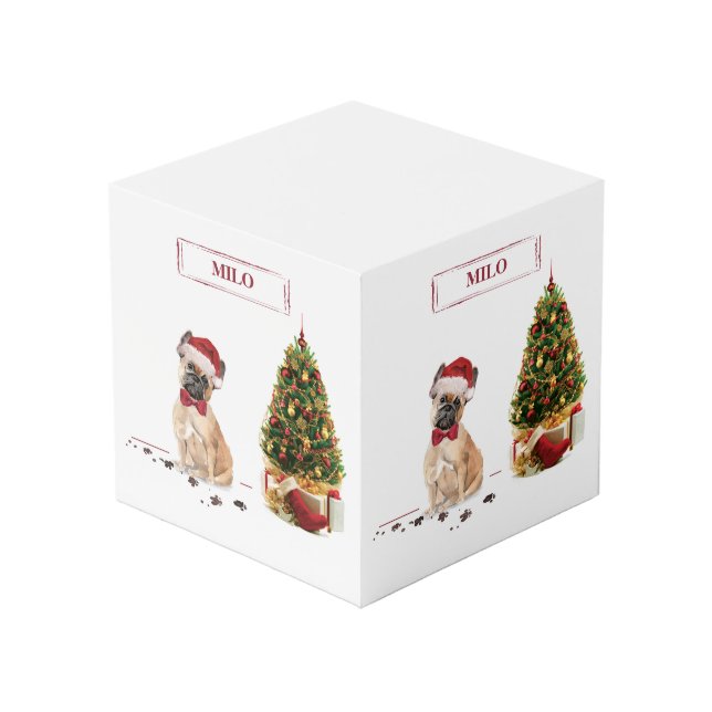 French Bulldog Funny Christmas Dog with Tree Cube (Front Angled)