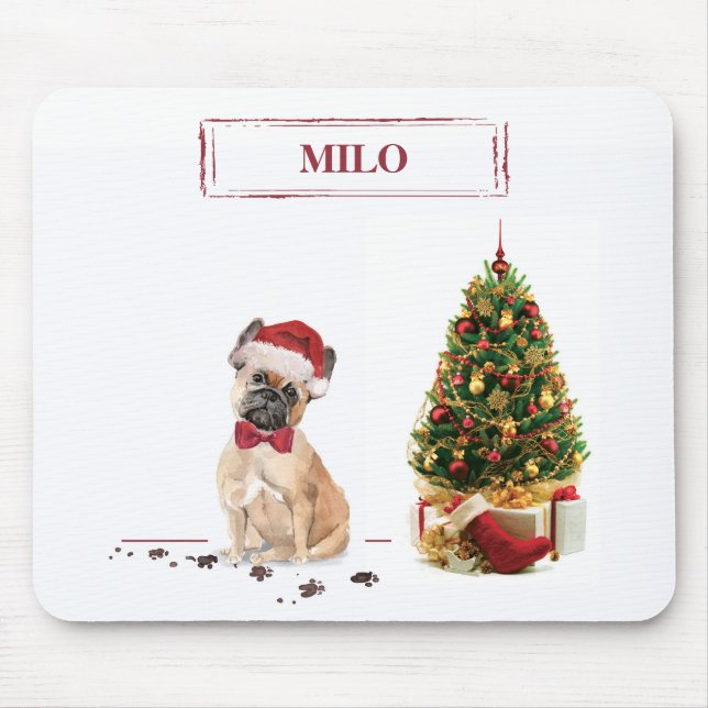 French Bulldog Funny Christmas Dog with Tree Mouse Pad (Front)