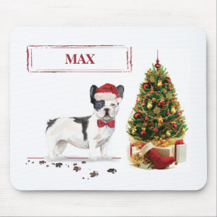 French Bulldog Funny Christmas Dog with Tree Mouse Pad