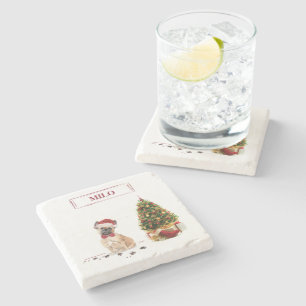 French Bulldog Funny Christmas Dog with Tree Stone Coaster