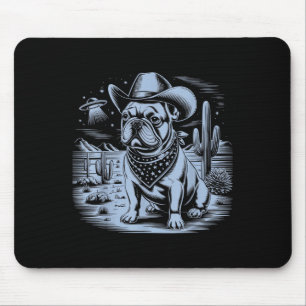 French Bulldog Funny Cowboy Ufo Vintage Western De Mouse Pad