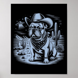 French Bulldog Funny Cowboy Ufo Vintage Western De Poster