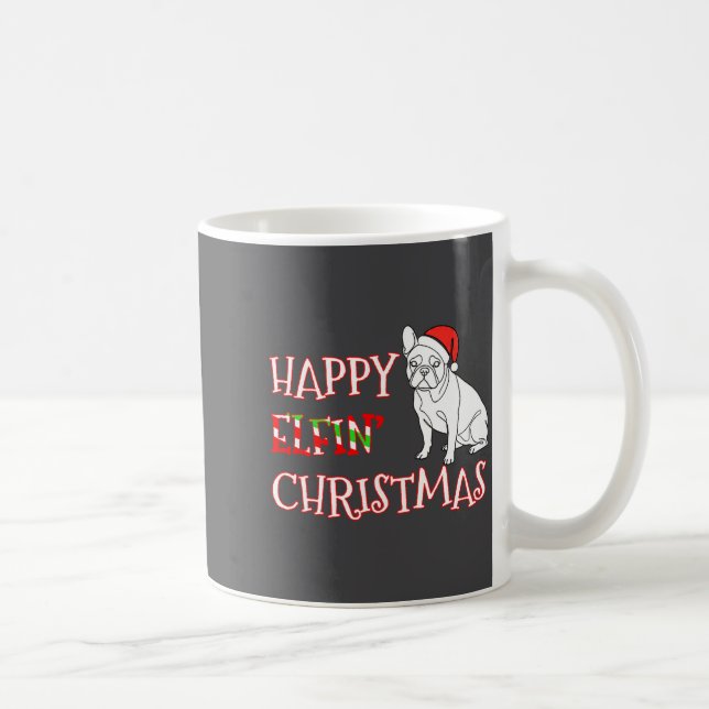 French Bulldog Funny Santa Hat Happy Elfin Christm Coffee Mug (Right)