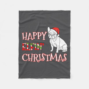 French Bulldog Funny Santa Hat Happy Elfin Christm Fleece Blanket