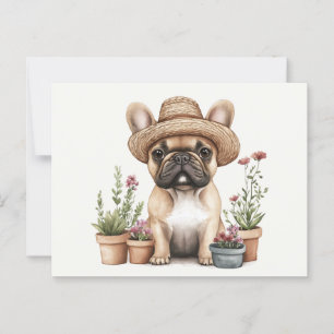 French Bulldog Gardening Flower Pots Postcard