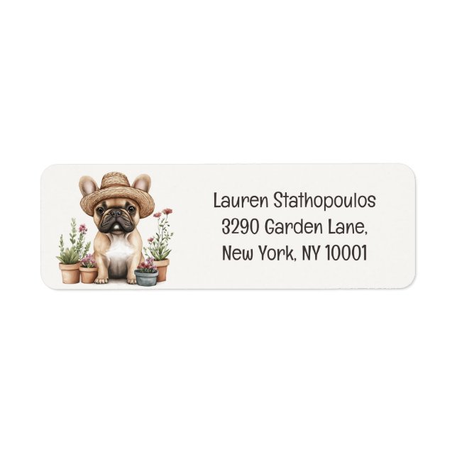 French Bulldog Gardening Flower Pots Return Address Label (Front)