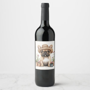 French Bulldog Gardening Flower Pots Wine Label
