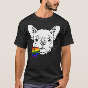 French Bulldog Gay Pride Rose LGBT Q Rainbow T-Shirt