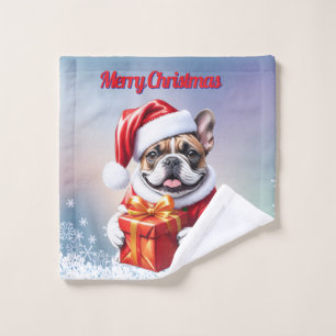 French Bulldog Geschenk mit Schleife Christmas Wash Cloth