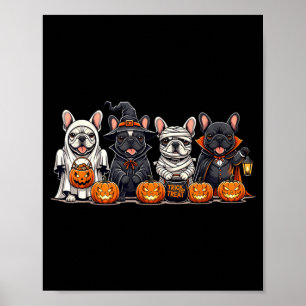 French Bulldog Ghost Witch Pumpkins Halloween Dog Poster