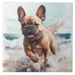 French Bulldog Gift Ceramic Tile<br><div class="desc">French Bulldog on the beach watercolor art is a great addition to your living room,  kitchen or great room. Original artwork by Nicole.</div>