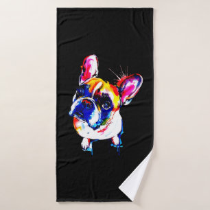 French Bulldog Gift   Cute Frenchie Colourful Art Bath Towel