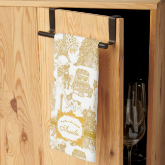FRENCH BULLDOG Gold Toile Tea Towel