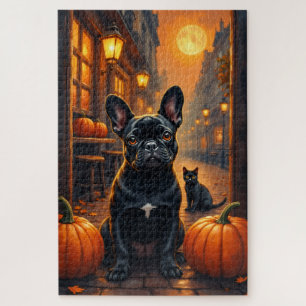 French Bulldog Gothic Café Halloween Art Jigsaw Puzzle