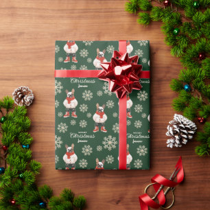 French Bulldog Green Christmas Wrapping Paper
